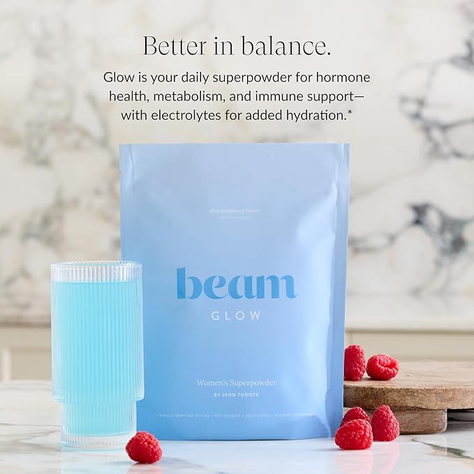 Beam Glow, Hormone Balance for Women, Cortisol Support for Women, Thyroid Support Powder with Selenium, Bromelain and Chasteberry, PMS Relief, Hair Skin & Nails, Health and Wellness Gift, 15 Servings