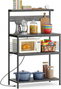 Simple Deluxe Kitchen Bakers Rack with Power Outlet, Coffee Bar Accessories Table, 4-Tier Adjustable Storage Shelf for Spices, Freestanding Appliance Organizer, 31.5 Inch, Gray