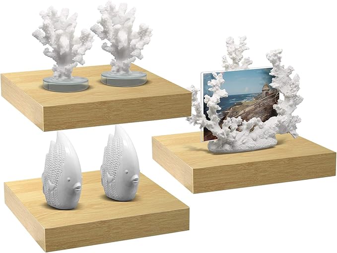 Sorbus Floating Shelves — Hanging Wall Shelves Decoration — Perfect Trophy Display, Photo Frames (Maple Wood)
