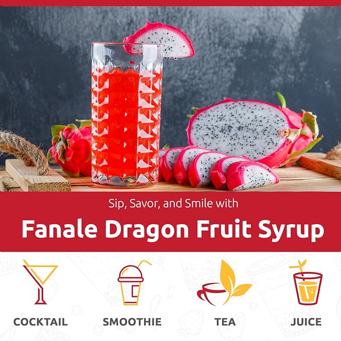 Fanale Premium Flavoring Concentrated Syrup for Bubble Tea 11 lb | Red Dragon Fruit Flavor Syrup | for Boba Tea, Smoothies, Slushes, Desserts | 11lb | SRP361