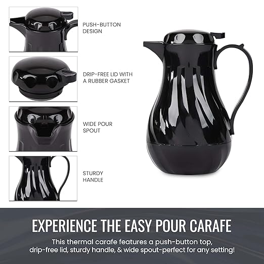 OCS Parts Set of 3 Easy Pour Thermal Coffee Carafes | 10-Inch Insulated Hot and Cold Beverage Pitcher Server for Coffee, Tea, Hot Chocolate and Water | 42-Ounce | Black