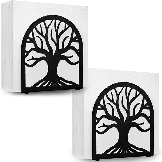 2 Pcs Tree of Life Napkin Holder for Table, Black Metal Napkin Holders for Paper Napkins, Kitchen, Dining Table, Counter Top Decoration