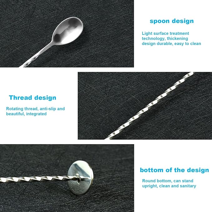 10 Inch Stainless Steel Cocktail Muddler and Mixing Spoon, Home Bar Tool Bartender Set for Cocktails Mojitos Ice Margaritas Mint & Fruit Drinks, Silver, 10x4x1.5 inch