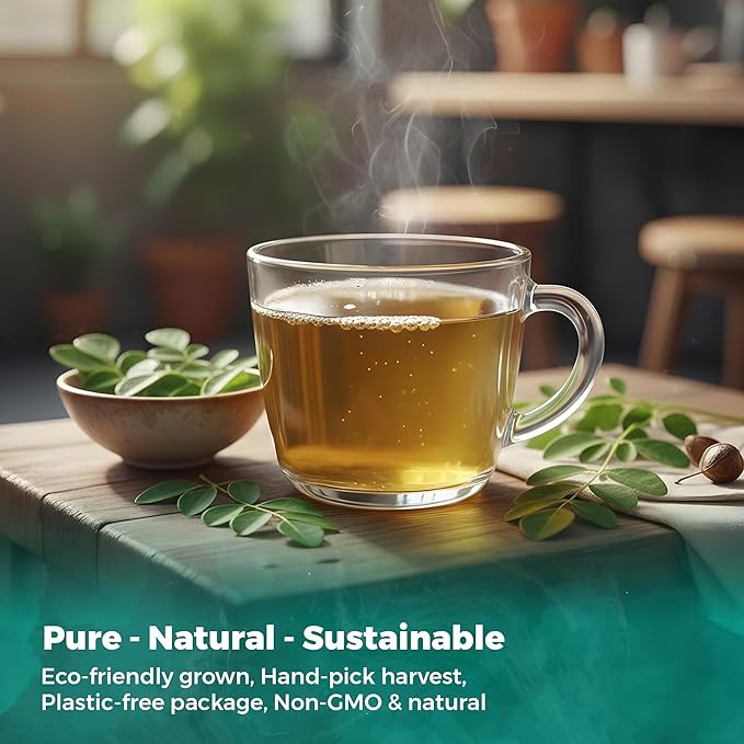 Fresh Moringa Leaf Tea from the USA – 100% Pure, Wild-Harvested Herbal Loose Leaf Tea, Natural Aroma, Caffeine-Free, Grown and Packed in the USA (8oz)