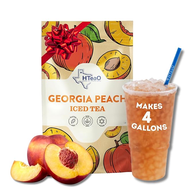 HTeaO Georgia Peach & Hibiscus Black Iced Tea Bags – Makes 4 Gallons in 5 Minutes – Large Tea Sachets for Parties, Family Gatherings, & Groups – Texas-Style Ice Tea Packets for Quick Brew (8-Count)