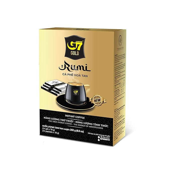 TRUNG NGUYEN G7 Gold Rumi Instant Coffee Single Served Sticks for Energy Boost (8.9oz - Box of 14 Sticks)