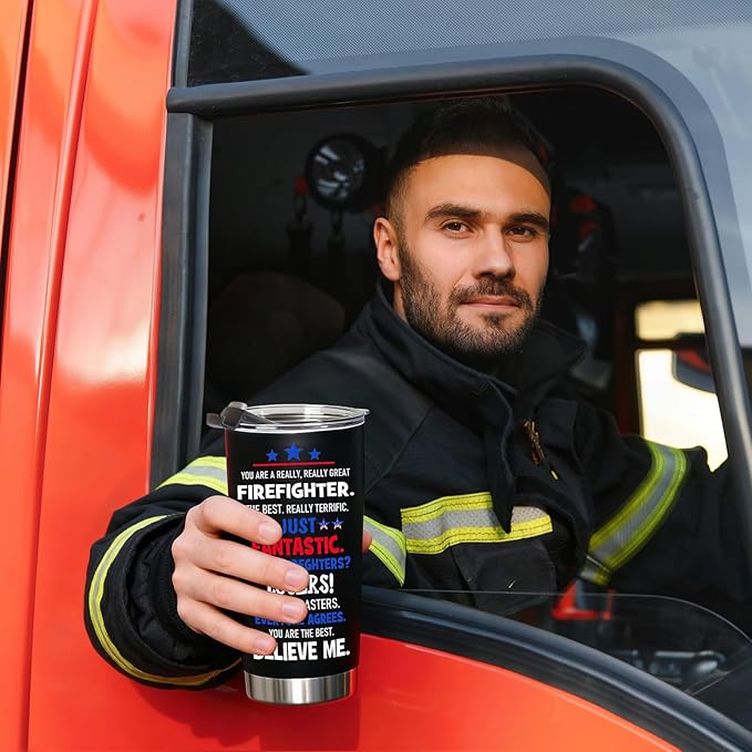 Firefighter Gifts for Men, Fireman Gifts for Firefighters Men - Firefighter Christmas Gift for Fire Fighter, 20 OZ Firemen Stainless Steel Insulated Travel Coffee Tumbler Cup