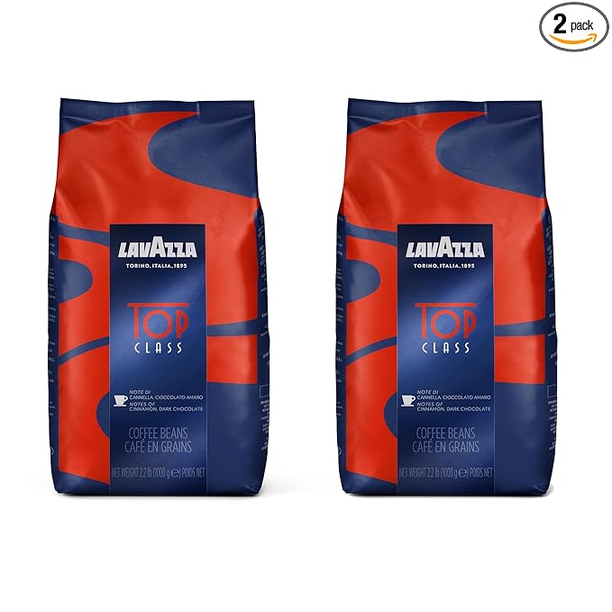 Lavazza Top Class Whole Bean Coffee, Arabica and Robusta Blend, 2.2 lb Bag (Pack of 2)