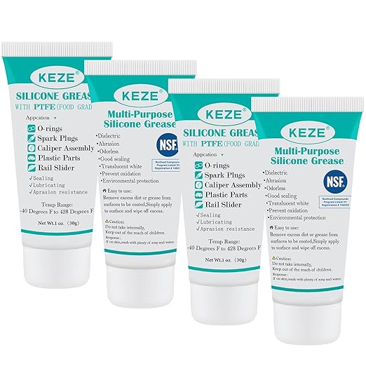 KEZE Silicone Grease Tube PTFE Synthetic Lubricant Sliding Door Grease Automotive Lubrication RV Toilet Seal Lubricant for Plumbing Faucet O Rings Plastic Parts Rubber Seal 1 oz 4-Tube