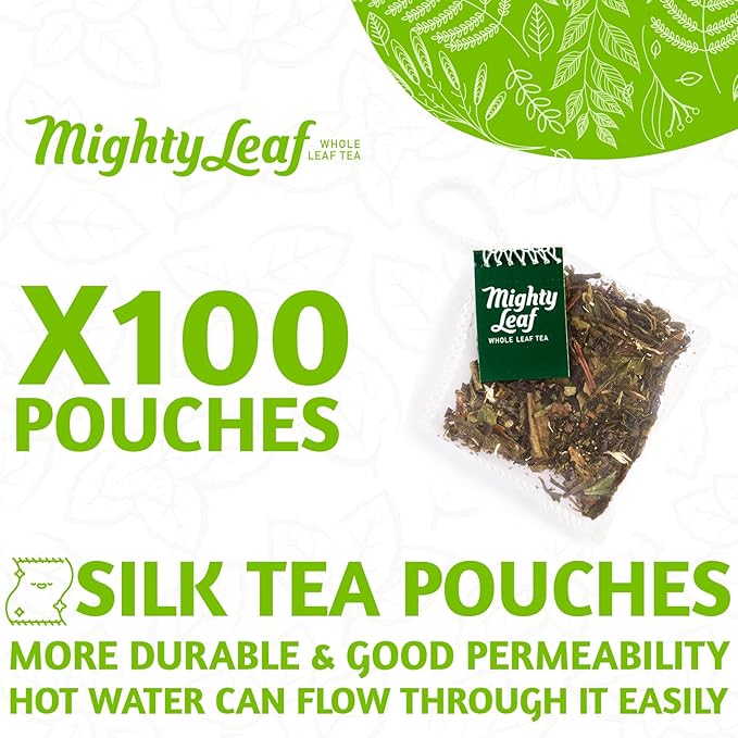 Mighty Leaf White Orchard White Tea – 100 Count Foil-Wrapped Silken Tea Pouches – Delicate Whole Leaf Blend with Tropical Fruit & Melon – Premium White Tea for Hot or Iced Brewing