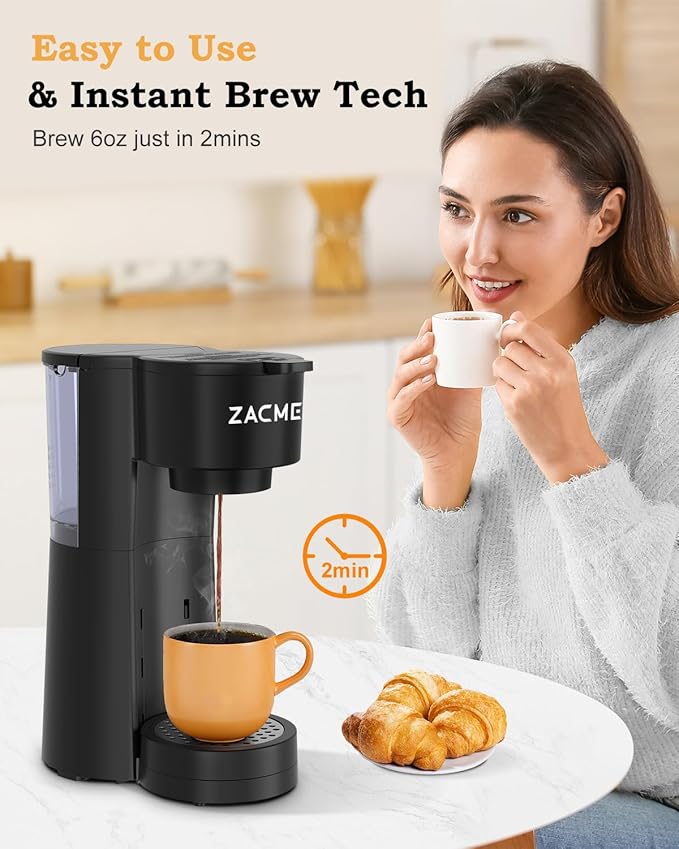 ZACME Single Serve Coffee Maker for K Cups&Ground Coffee with Milk Frother, 3 in 1 Small Single Cup Coffee Machine, 28oz Water Thank, 6 to 14 oz Brew Sizes