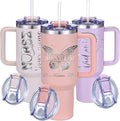 iProductsUS 40oz Personalized Tumbler with Handle & Straw Christmas Gift for Mom or Wife, Custom Engraved Tumbler, pill-Proof & Durable: Leak-resistant lid, BPA-free (Light Pink)
