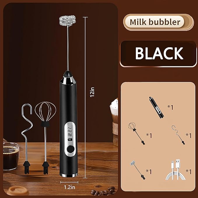 Milk Frother Handheld for Coffee,Milk Frothers,Coffee Mixer,Multi-Functional Electric Milk Foam Maker with 3 Heads 3 Speed for Lattes,Mini Hand-Held Whisk For Home Use,Milk Foam Maker (black)