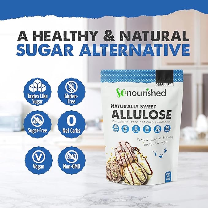 So Nourished Allulose Sweetener Granular - Keto Sugar Substitute - 0 Calorie, 0 Net Carb, Non-GMO (5 lb / 80oz)