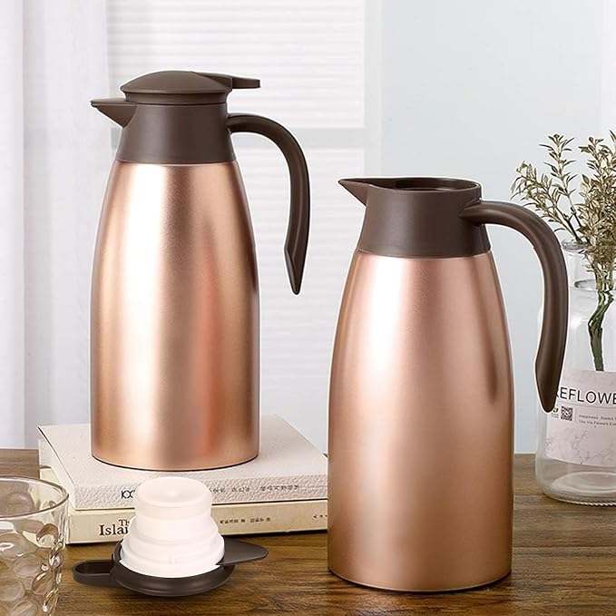 68oz Thermal Coffee Carafe, Stainless Steel Coffee Carafes for Keeping Hot, Airpot Insulated Tea Pot Dispenser for Hot Water, Tea, Hot Beverage - Keep 12 Hours Hot, 24 Hours Cold, Champagne Gold