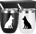 Lifecapido German Shepherd Gifts, German Shepherd Silhouette Insulated Wine Tumbler Set of 2, Unique Christmas Birthday Dog Lovers Gifts for German Shepherd Owners