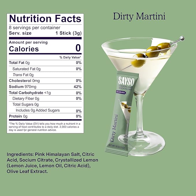 SAYSO: On-the-Go Dirty Martini Kit | Infuses with Cold Water & Spirits for a Premium Craft Cocktail or Mocktail | for Dirty Martini Lovers