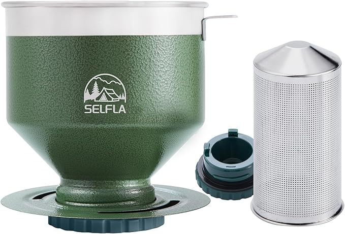 Portable Coffee Filter, Stainless Steel Reusable Dripper for Insulated Mugs, Paperless Coffee Maker for Hiking Camping & Outdoor Adventures, Lightweight Easy Clean & Gift Ready