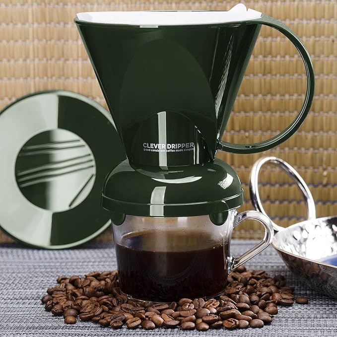 Clever Coffee Dripper and Filters, Large 18 oz| Barista's Choice| Safe BPA Free Plastic|Includes 100 Filters (Dark Green)