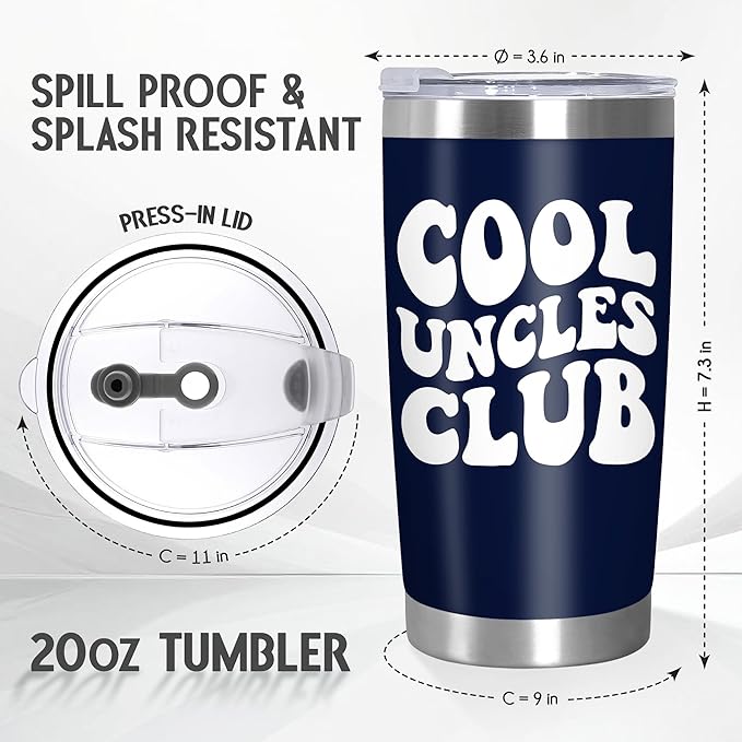 Christmas Funny Uncle Gifts from Niece Nephew - Cool Uncles Club 20 oz Stainless Steel Insulated Coffee Tumbler with Lid - Father's Day Birthday Christmas Funny Gifts for Uncle Men Brother