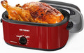 22 Quart Electric Roaster Oven with Viewing & Self-basting Lid, Turkey Roaster Oven with Removable Pan and Rack, RED