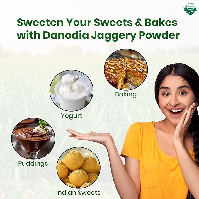 Danodia Foods Organic Jaggery Powder (2 lbs/950G) | Gluten Free, Traditionally, No Anti Caking Agent, No Additives | Unique Sugar Substitute, Best Of Indian Sweetener (Resealable Pouch)