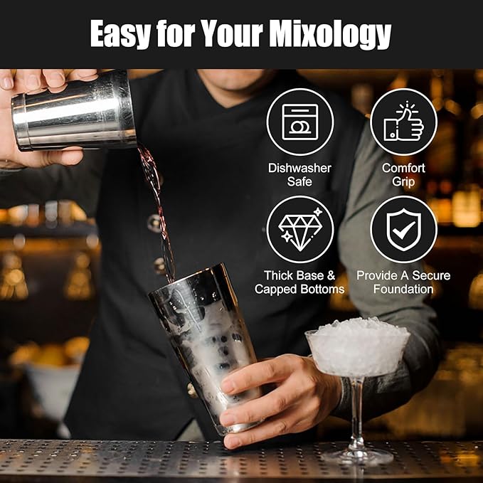 QTLCOHD 6 Pcs Cocktail Shaker Tins, 18/28 Oz Stainless Steel Boston Shaker Bartending, Weighted Drink Mixer for Martini, Essential & Professional Bar Tools for Bartending, Silver