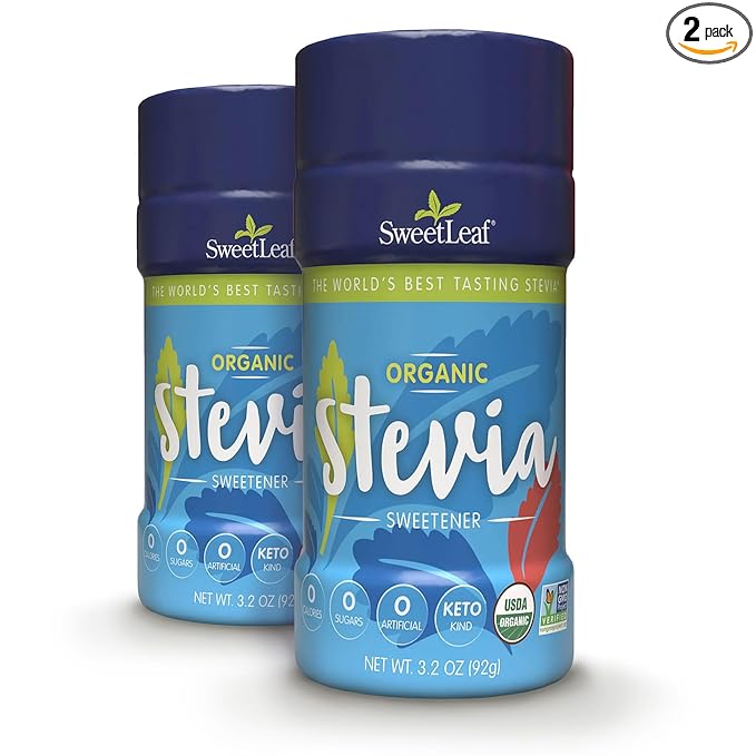 SweetLeaf Organic Stevia Powder Shaker Jar - Zero Calorie Sweetener with Stevia Leaf Extract, No Artificial Sweetener Additive, Sugar Free, Keto Friendly, Non GMO, Gluten Free - 3.2 Oz (Pack of 2)