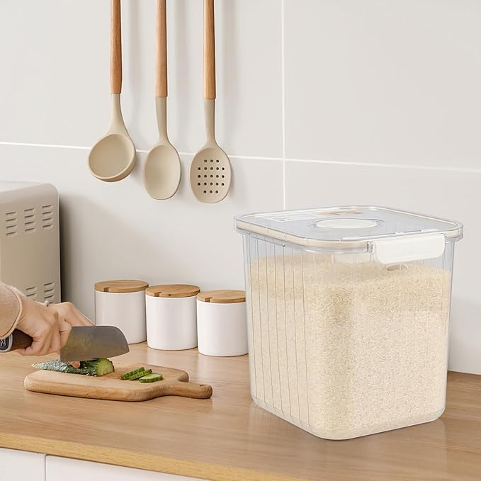 22 Lbs Plastic Clear Rice Airtight Dry Food Storage Containers with Flip Lid, Large Food Storage Airtight Pantry Containers