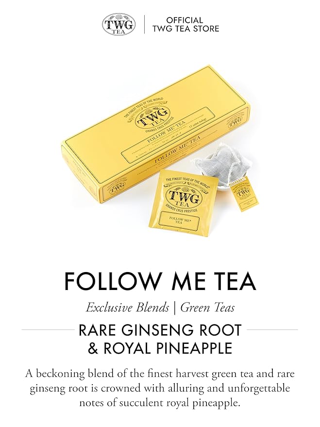 TWG Tea | Follow Me Tea | Green Tea | Ginseng & Pineapple | 15 Hand Sewn Cotton Teabags | Gift Set