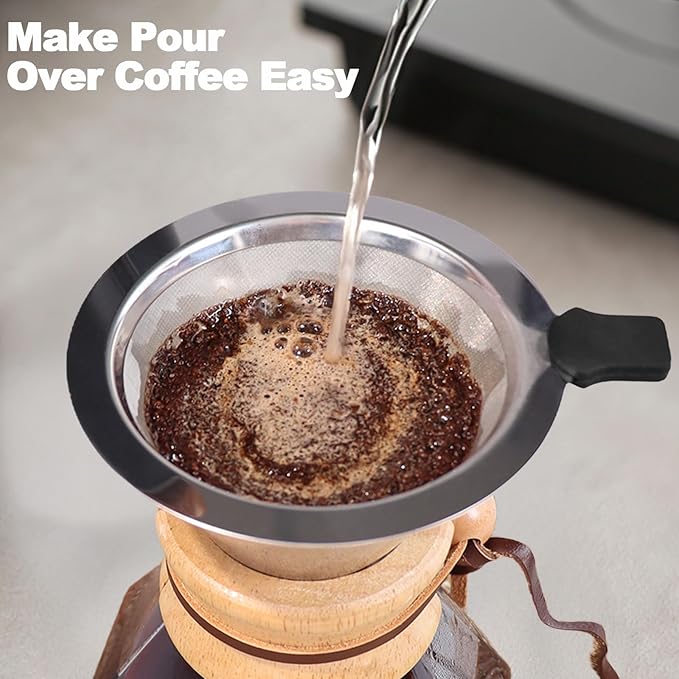Pour Over Coffee Pot Set 1000ml 33.8oz Features 304 Stainless Steel Filter Glass Coffee Pot with High Borosilicate Glass Duckbill Spout Design Solid Wood Handle Pour Over Coffee Daily Brewing