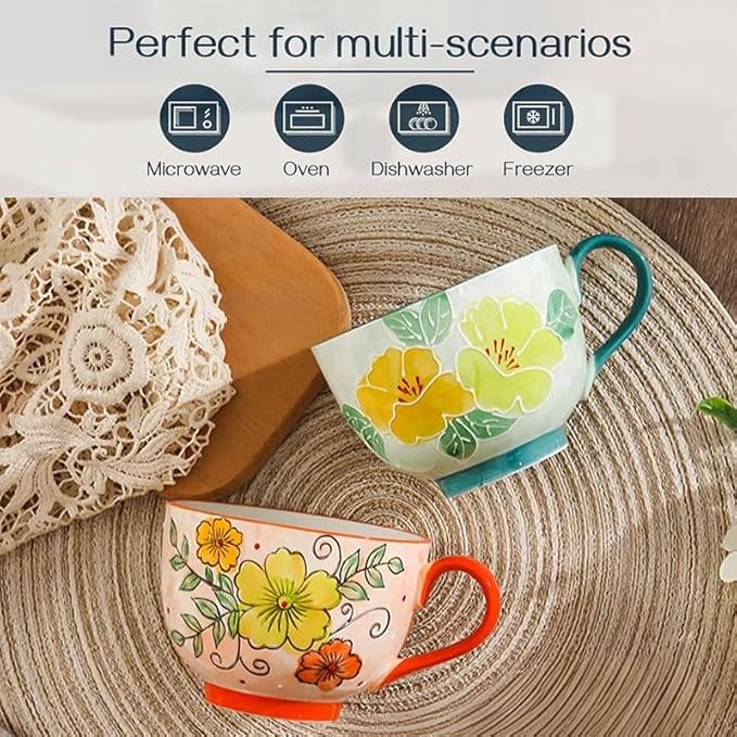 Delove Ceramic Coffee Mugs,Set of 2, 17 oz Large Porcelain Cups for Tea, Milk, Cereal, Cappuccino,Latte, Office and Home Use,Dishwasher and Microwave Safe (2 PACK-3)