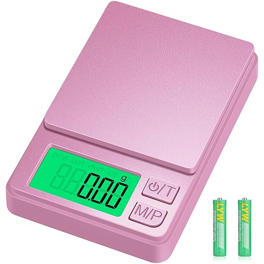Diyife 1000g Digital Pocket Gram Scale 0.01g Accuracy, Mini Jewelry Scale with Protective Cover, 7 Units, Tare Function, LCD Display, Suit for Jewelry, Powder, Pink