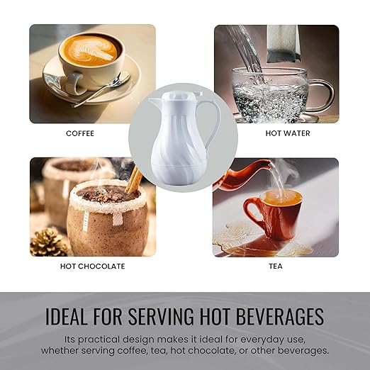 OCS Parts Set of 3 Easy Pour Thermal Coffee Carafes | 10-Inch Insulated Hot and Cold Beverage Pitcher Server for Coffee, Tea, Hot Chocolate and Water | 42-Ounce | White