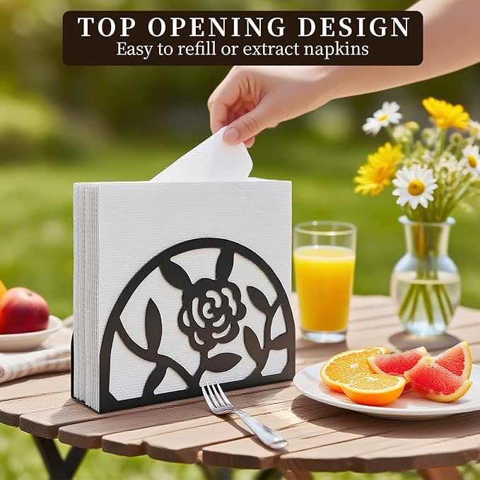 Epicano Napkin Holder for Table,Metal Rose Standing Napkin Holderfor Kitchen Dining Tables & Countertops, Paper Cocktail Napkins Holder Dispenser for Indoor & Outdoor,Unique Table Decor Gifts, 2 Pack