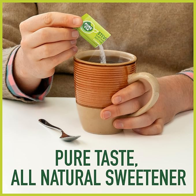 PURE VIA Stevia Sweetener Packets, Sugar Substitute, Natural Sweetener, Erythritol Free, Zero Calorie Natural Sweetener Packets, 80-Count (Pack of 12)