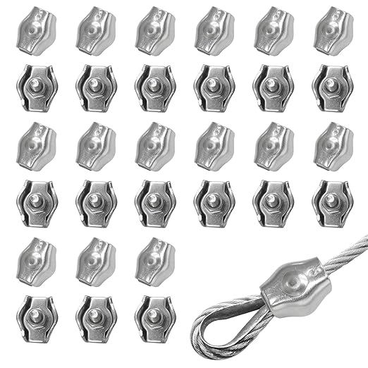 30Pcs M2 Stainless Steel Wire Rope Cable Clip Clamp Simplex Single Bolt Wire Rope Clamps Cable Fasteners for 1/16" Diameter Wire Rope