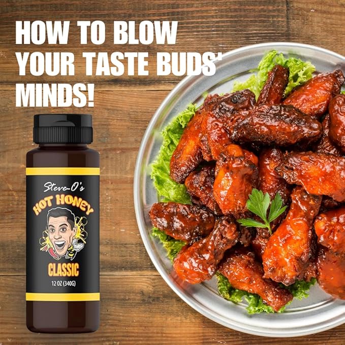 Steve-O's Hot Honey - Classic | Golden Honey & Carolina Reaper Peppers, Sweet & Spicy | Marinades, Dressings, Pizza, Wings, Breakfast & More (12 oz)