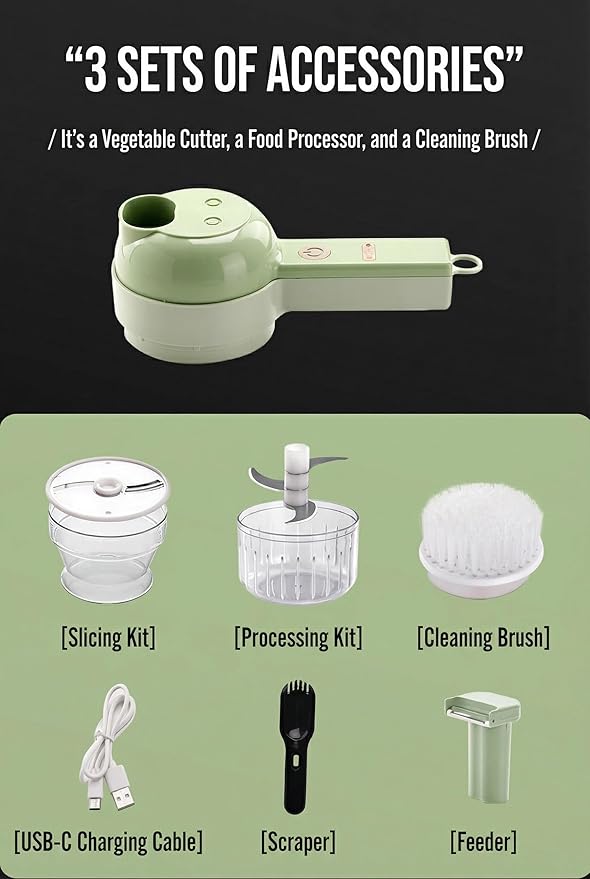 Multi functional vegetable slicers， chili ring and scallion slicer, vegetable slice, ginger, garlic slices, electric wireless food processor, portable charging device