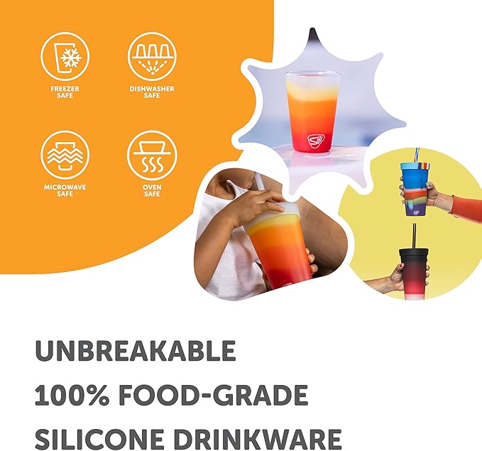 Silipint 16oz Silicone Pint Glass – Unbreakable BPA-Free Reusable Silicone Drinking Cup – Flexible Dishwasher Microwave & Freezer Safe – Stemless Glass for Water Coffee Smoothies (Marigold)
