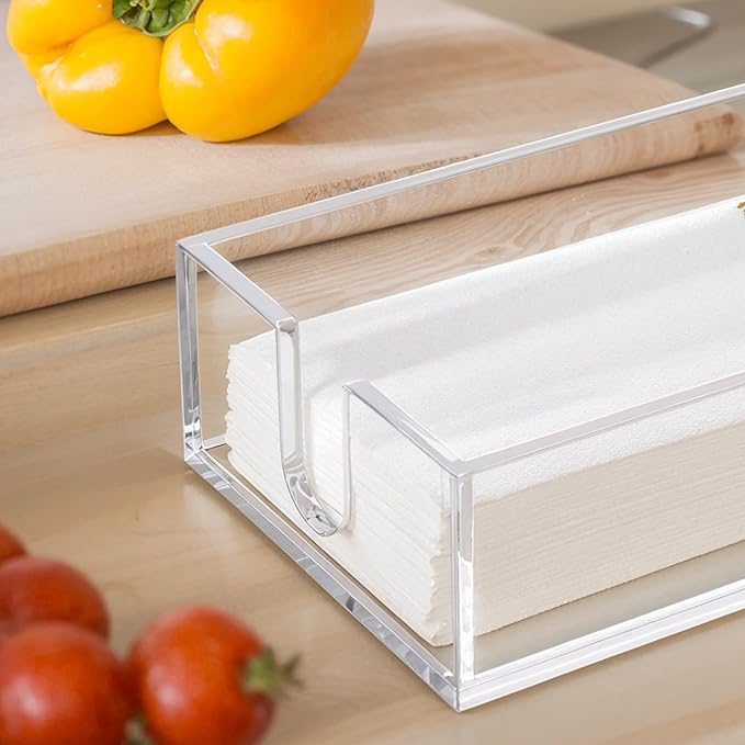 Rubtlamp 2Pcs Acrylic Napkin Holder Bathroom - 0.27Inch Thickness Clear Acrylic Guest Towel Holder - Hand Towel Tray for Kitchen, Parties, Weddings, Party, Hotel, Restaurant（Clear, 9”X5.5”X2.5”）