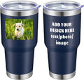 MEWAY Personalized Custom 30oz Stainless Steel Tumbler with Lid, Insulated Double Wall Vacuum Travel Coffee Tumbler Gifts with Text Photo Logo (Navy, 1pack)