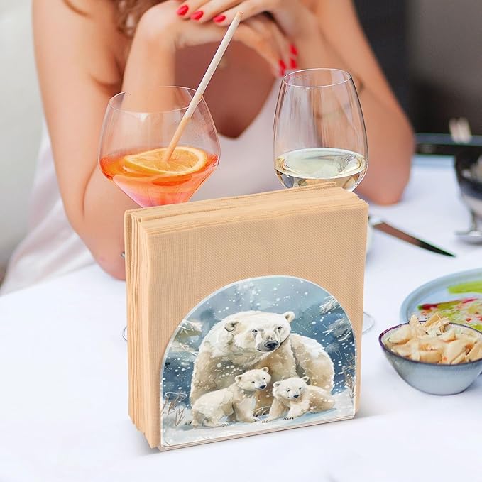 Polar Bear Napkin Holder for Table Paper Cocktail Napkin Holders for Kitchen Dinning Acrylic Dinner Napkin Dispenser for Dinner Home Decor Bar 2 Pack