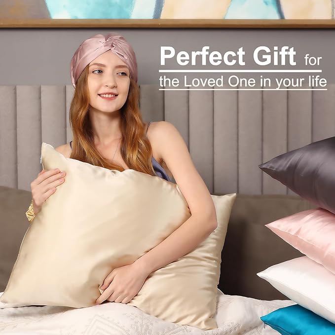 Ravmix Silk Pillow Cases with Zipper, 21 Momme Mulberry Silk Pillowcase for Hair Skin Health, Soft Smooth Breathable Cool Pillow Cover for Beauty Sleep with Gift Box(Standard 20"x26", Beige) 1PC
