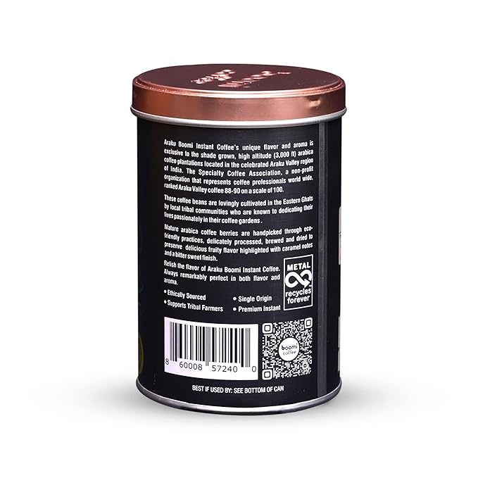 Boomi Premium Single Origin Instant Coffee Powder - Medium Roast, 100% Arabica, Mold & Mycotoxin Free, Low Acid - 3.5oz Tin (1 Pack)
