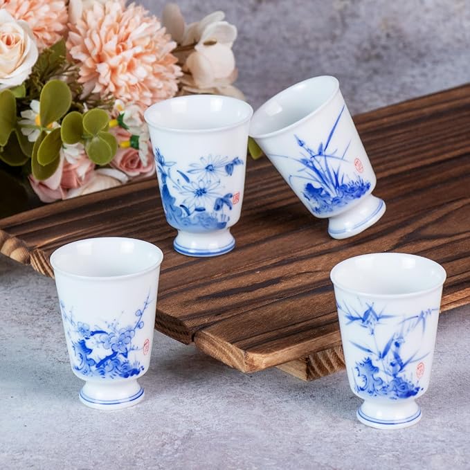 KAMMAK Ceramic Tea Cups Small, Cute Vintage Coffee Cup Set of 2, Porcelain Teacups Espresso Mug, 1.5oz Hand Painted Chinese Afternoon Tea Party Mugs, Birthday Gift for Women Men, High Stone