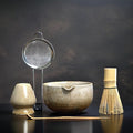 Matcha Set, Handcrafted Bamboo Chasen & Ceramic Bowl, 5 Pcs Matcha Set Whisk and Bowl with Stainless Steel Sifter, Bamboo Scoop & Holder for Matcha Tea Ceremony, Taupe