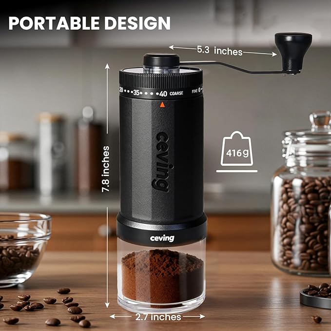 World's First 60g Large Capacity Manual Coffee Grinder, Portable Hand Coffee Bean Mill with 40 Adjustable Settings, Stainless steel Burr Grinder for Espresso, Pour Over, Camping, Travel, Gift, etc