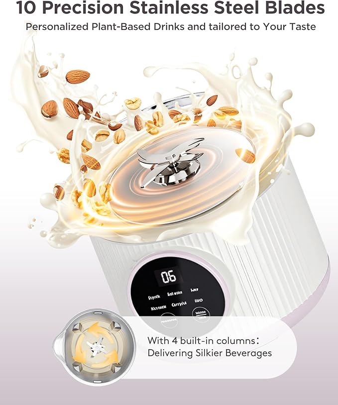 Nut Milk Maker Machine 28OZ, 6 in 1 Soy Milk Maker Blender, Stainless Steel Blenders for Oat, Almond, Plant Based Milk, Automatic Soybean Machine With Delay Start/Keep Warm/Boil Water/Self-Cleaning
