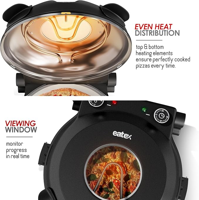 Eatex Electric Pizza Oven Indoor, 12 Inch Countertop Pizza Oven, Portable Stone Pizza Oven, Heats up to 790°F for Crispy Crust, Pizza Maker Machine for Home – Black